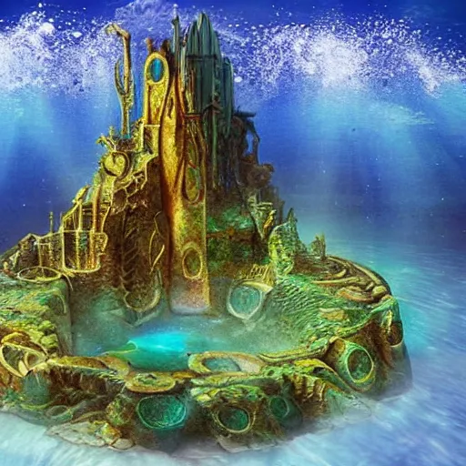 Prompt: highly detailed underwater atlantis with a portal opening to another dimension.