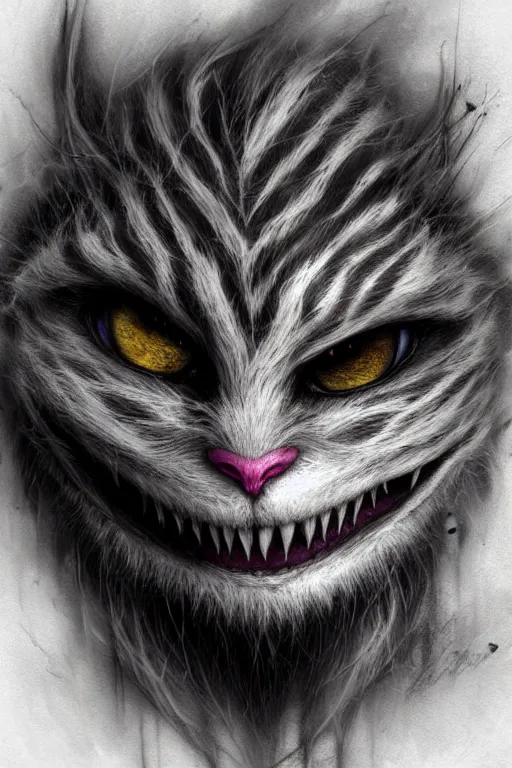 Prompt: cheshire cat, head only, by wlop, by luis royo, by peter mohrbacher, intricate, masterpiece, elegant, super detailed, unreal engine rendering, concept art, smooth, hard focus, sharp focus illustration, artstation hq