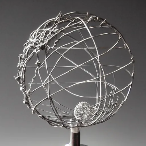Image similar to the heat death of the universe, wire sculpture, realistic silver metal wire sculpture, detailed and intricate, outer space cosmos
