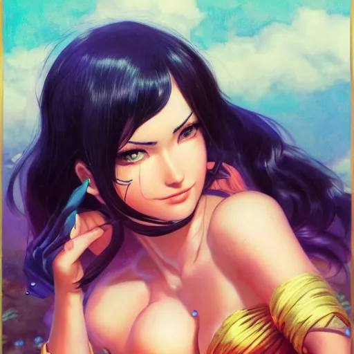 Image similar to a portrait nico robin by eiichiro oda, huang guangjian and gil elvgren and sachin teng, 4 k resolution, artstation, high detail, female body