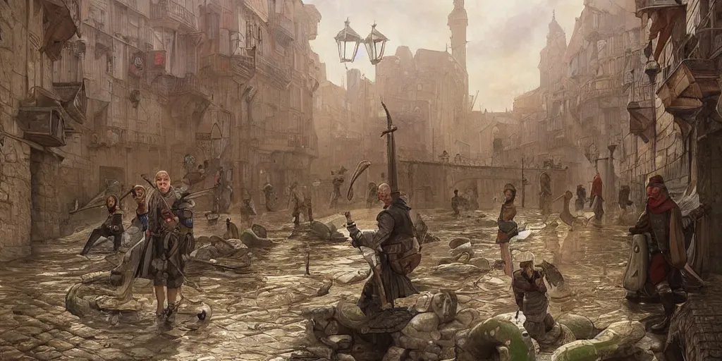 Prompt: empty medieval port town centre sewers are clogged with silt and debris, pokemon sword and sheild, bright future, social realism, highly detailed, digital painting, artstation, concept art, matte, sharp focus, illustration, art by artgerm and greg rutkowski and alphonse mucha