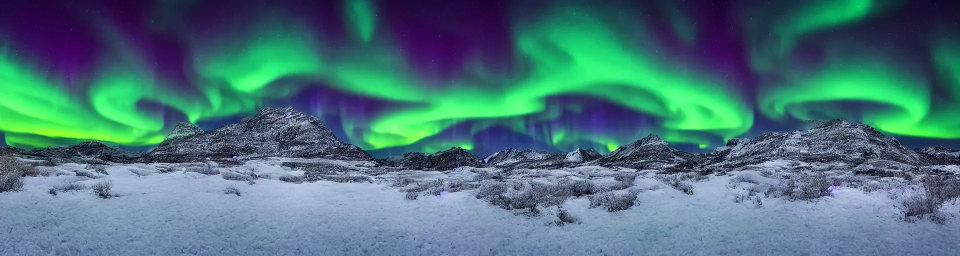 Prompt: beautiful snowy mountain landscape at night with the majestic aurora borealis , art, high detail, high definition, photorealistic, hdr,