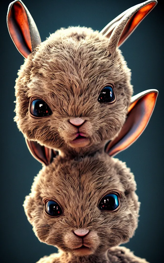 Prompt: alien baby bunny rabbit, unreal engine, canvas, warm color palette, 3 d, super - resolution, dust - bunny, insanely detailed and intricate, elegant, ornate, hyper realistic, super detailed