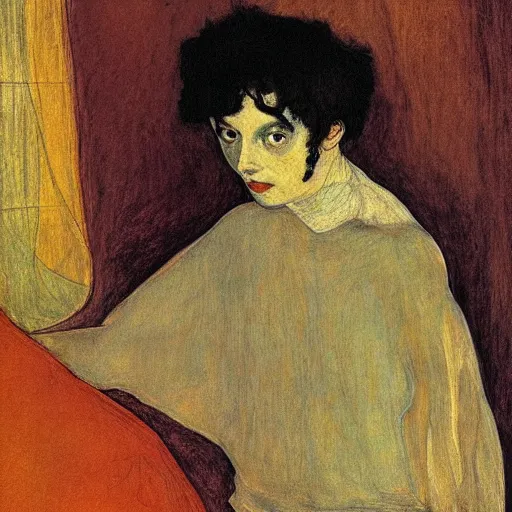 Prompt: a girl in a room, old polaroid by goya, by schiele, by el greco, elegant drawing, digital painting, jugendstil, strong lights, flat colors, pastel colors,