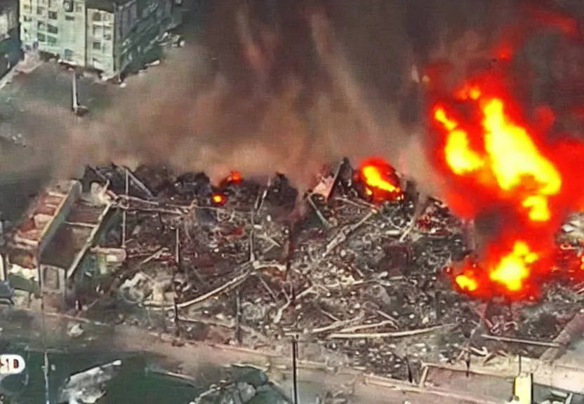 Image similar to cctv footage of a gas explosion