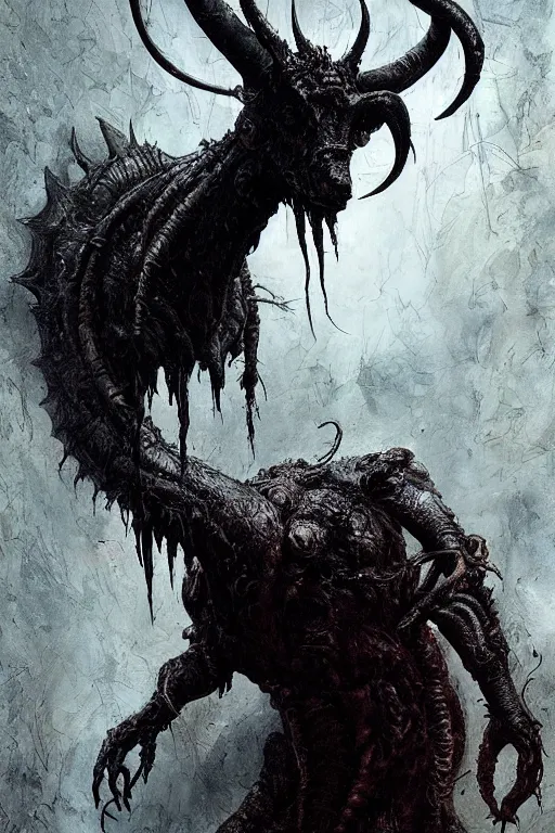 Prompt: portrait of the black goat of shub niggurath by hr giger, greg rutkowski, luis royo and wayne barlowe as a diablo, resident evil, dark souls, bloodborne monster