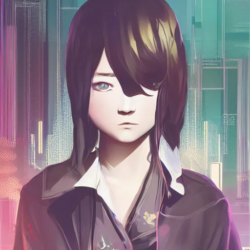 Image similar to Frequency indie album cover, luxury advertisement, white and navy colors. highly detailed post-cyberpunk sci-fi close-up schoolgirl in asian city in style of cytus and deemo, mysterious vibes, by Ilya Kuvshinov, by Greg Tocchini, nier:automata, set in half-life 2, beautiful with eerie vibes, very inspirational, very stylish, with gradients, surrealistic, dystopia, postapocalyptic vibes, depth of filed, mist, rich cinematic atmosphere, perfect digital art, mystical journey in strange world, beautiful dramatic dark moody tones and studio lighting, shadows, bastion game, arthouse