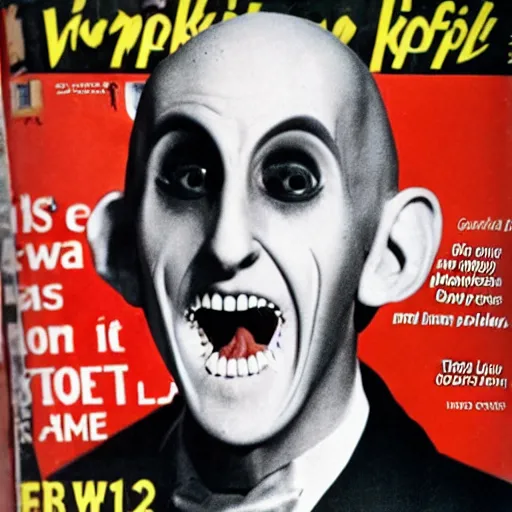 Image similar to count orlok glamour shot, mouth open slightly, front page of a popular magazine, professional photograph