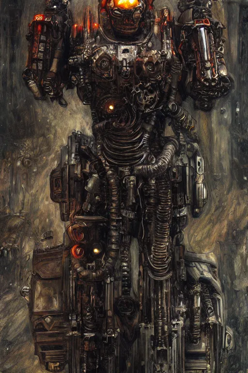 Image similar to portrait of demonic gothic Tom Cruise in mechanical power armor, cyberpunk, Warhammer, highly detailed, artstation, illustration, art by Gustav Klimt