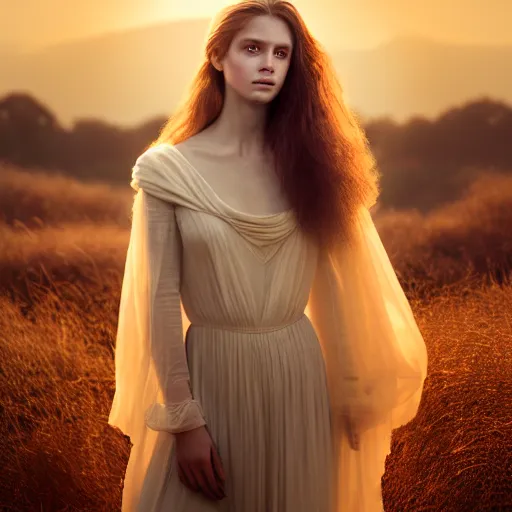 Image similar to photographic portrait of a stunningly beautiful stark renaissance female in soft dreamy light at sunset, contemporary fashion shoot, by edward robert hughes, annie leibovitz and steve mccurry, david lazar, jimmy nelsson, breathtaking, 8 k resolution, extremely detailed, beautiful, establishing shot, artistic, hyperrealistic, beautiful face, octane render