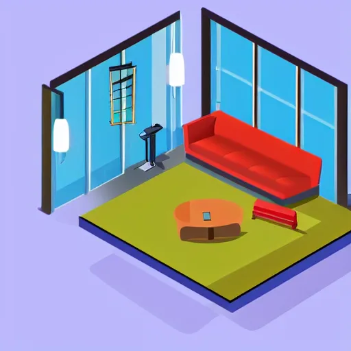 Image similar to musical atmosphere, isometric view of a room