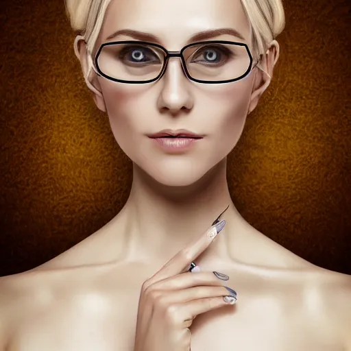 Prompt: middle aged beautiful french woman with blonde hair tied in a strict bun, spectacles, lots of makeup, arrogant, rich, expensive voluminous dress, character portrait, digital art, high quality, 8 k, detailed, d & d character,