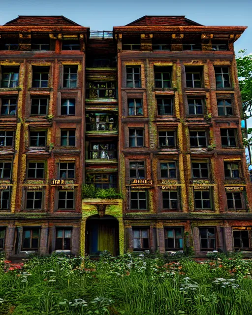 Prompt: a beautiful ultradetailed highly detailed house city nature industrial architecture urbex unfinished building by owen d. pomery, thermal imaging liberty city flowers, archdaily, wallpaper, highly detailed, trending on artstation.