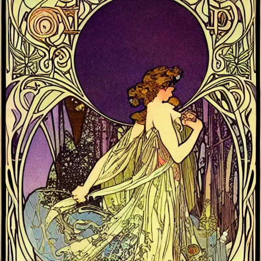 Image similar to princess fairy creating parallels universes, art nouveau by Mucha, beautiful detailed illustration