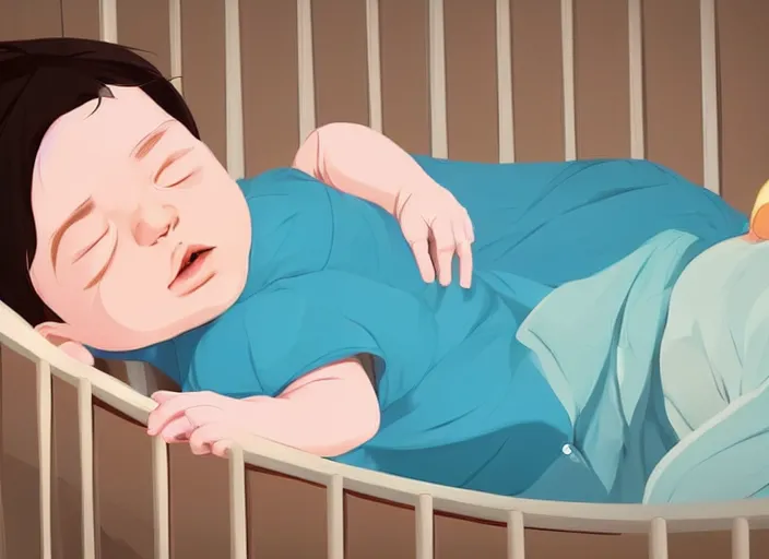 Image similar to a newborn baby sleeping in a crib. clean cel shaded vector art. shutterstock. behance hd by lois van baarle, artgerm, helen huang, by makoto shinkai and ilya kuvshinov, rossdraws, illustration, art by ilya kuvshinov