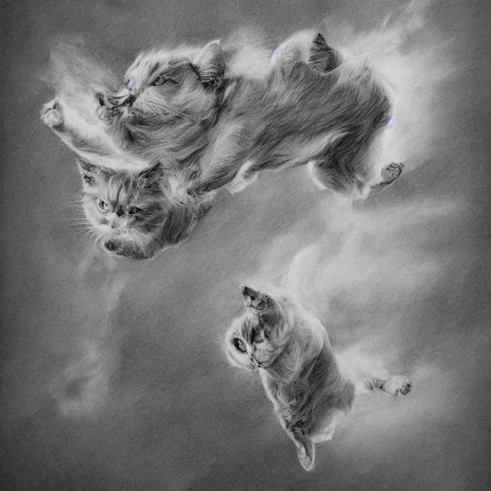 Prompt: pencil drawing , ghost cat , flying cat , Tim burton , high-quality, well detailed , HD