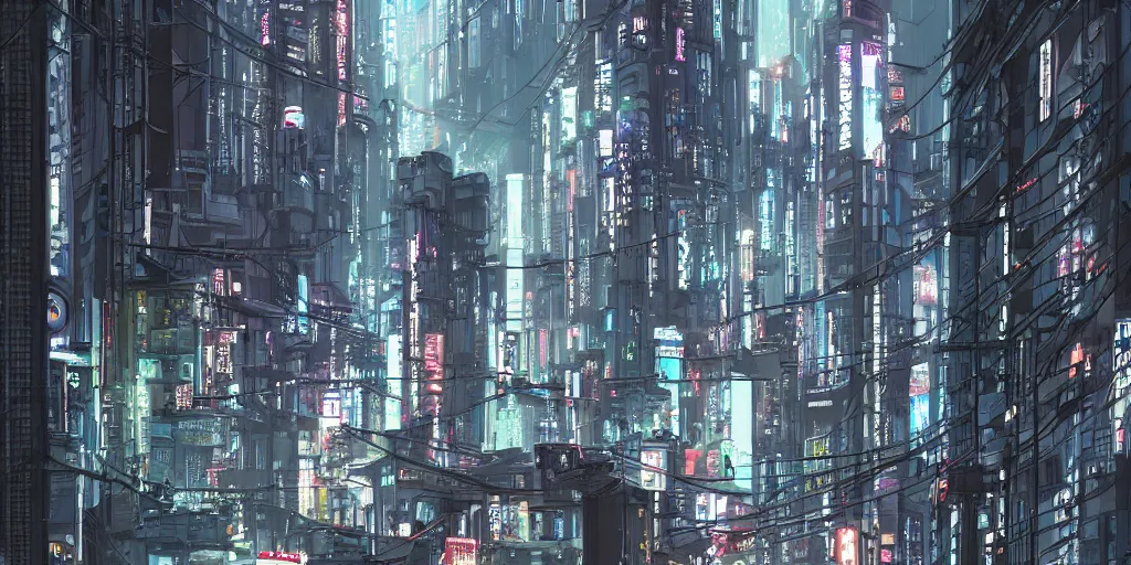 Prompt: Lone buildings in cyberpunk tokyo by kirokaze