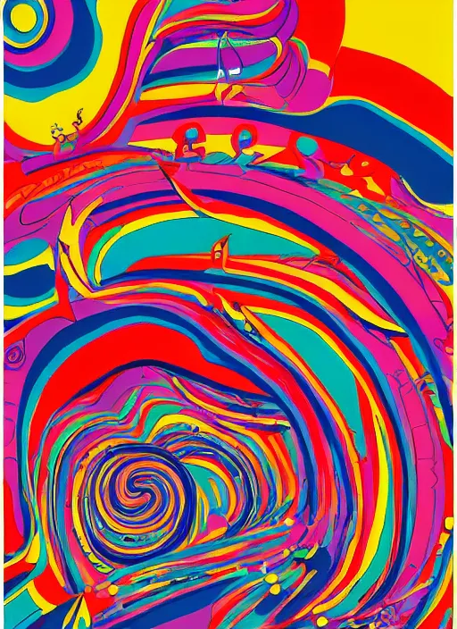 Image similar to the spirit of the psychedelic movement as a colorful poster from the sixties