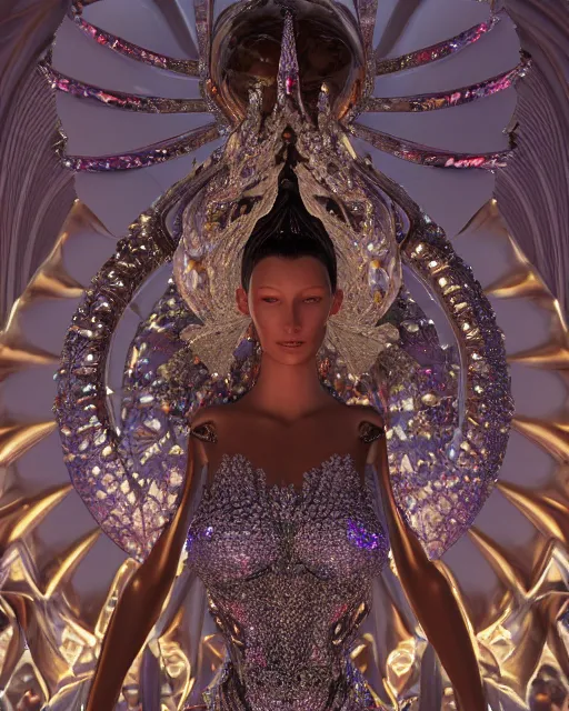 Image similar to a highly detailed metahuman 4 k close up render of an alien goddess bella hadid monument renaissance in iris van herpen dress schiaparelli in diamonds crystals swarovski and jewelry iridescent in style of alphonse mucha gustav klimt trending on artstation made in unreal engine 4