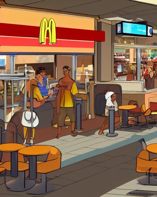 Image similar to Biblically accurate ophanim getting food at McDonalds, highly detailed