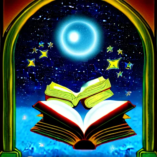 Image similar to dragon reading a book underneath the stars, digital art