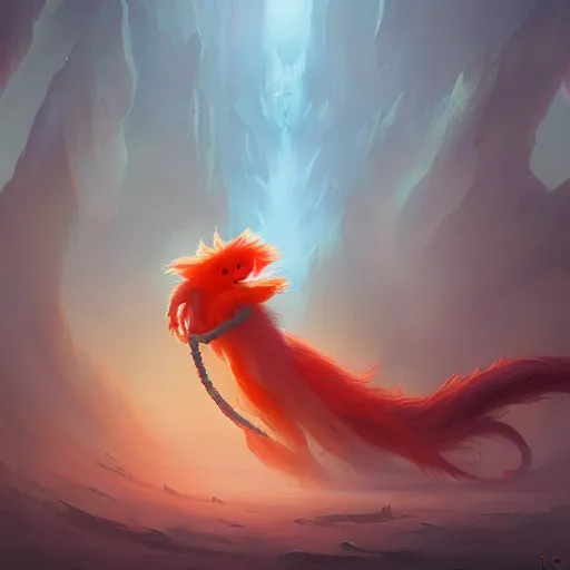 Image similar to prompt A beautiful red orange fluffy kumiho, concept art, matte painting, by Peter Mohrbacher