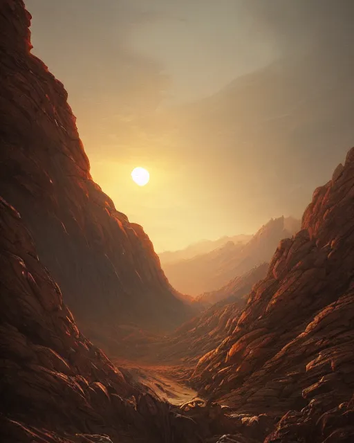 Image similar to double sunrising in the valley of fire, terrifying, environment art, fantasy art, landscape art, in the style of greg rutkowski, illustration, epic, fantasy, intricate, hyper detailed, artstation, concept art, smooth, sharp focus, ray tracing