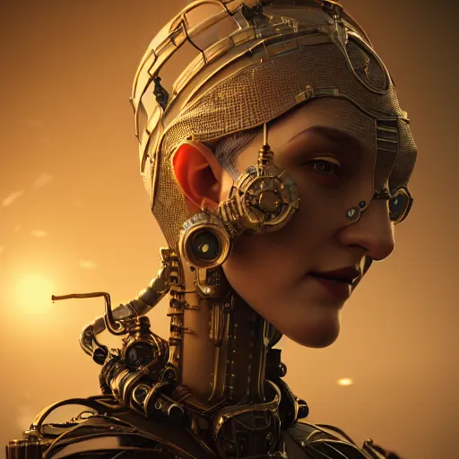 Image similar to dieselpunk robotic elvish empress, extremely detailed, hyperrealistic, intricate, soft light, fantasy, d & d, digital painting, art station, by wlop, octane render, unreal engine, 4 k