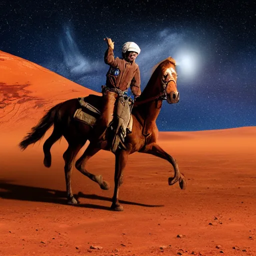 Image similar to A lone cowboy riding a horse on Mars