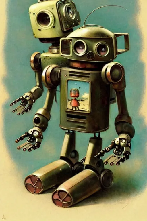 Prompt: antique childrens book ( ( ( ( ( 1 9 5 0 s robot, robert kinoshita, android. muted colors. ) ) ) ) ) by jean - baptiste monge, tom lovell!!!!!!!!!!!!!!!!!!!!!!!!!!!!!!