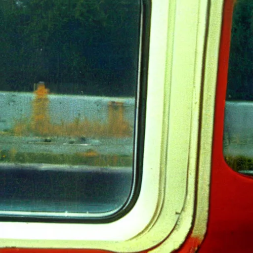 Prompt: view from a moving train window east germany 1 9 8 5