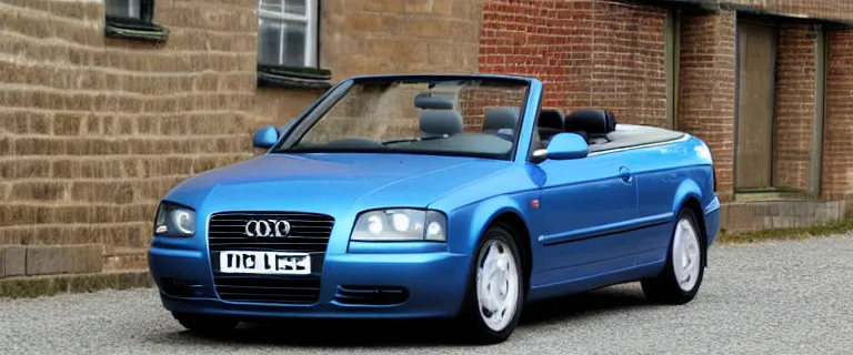 Image similar to Denim Blue Audi A4 B6 Avant Convertible (2002), soft top roof raised, created by Barclay Shaw