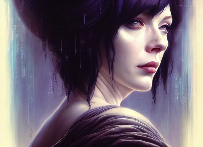 Image similar to portrait shot of christina hendricks in ghost in the shell, intricate, elegant, highly detailed, centered, digital painting, artstation, concept art, smooth, sharp focus, illustration, artgerm, tomasz alen kopera, peter mohrbacher, donato giancola, joseph christian leyendecker, wlop, boris vallejo