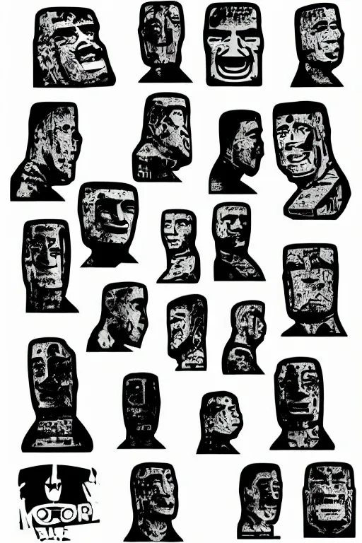 Image similar to sticker art, cronobreaker moai statue popart slap face caricature comic book illustration cartoon graffity street digital