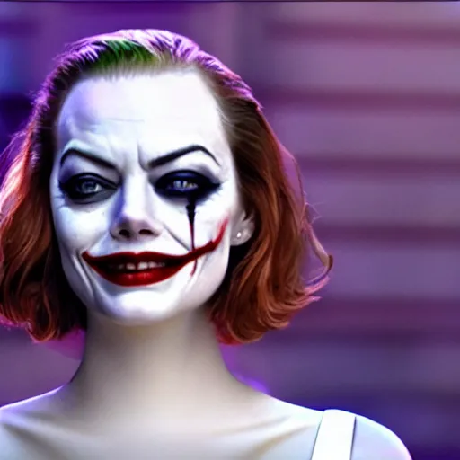 Image similar to stunning beautiful awe inspiring Emma Stone as The Joker 8k hdr