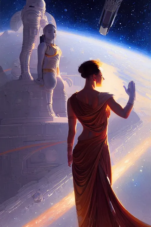 Prompt: space, temple, buddhism, futurism, painting by greg rutkowski, j. c. leyendecker, artgerm