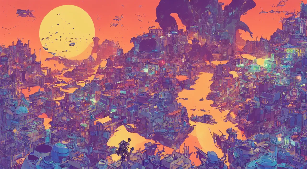 Image similar to vector cutout bazaar zouk oriantal multicolorful sky shine place mosquet painting stylized digital illustration video game icon global illumination ray tracing in borderlands by victo ngai, andreas rocha, john harris and feng zhu and loish and laurie greasley