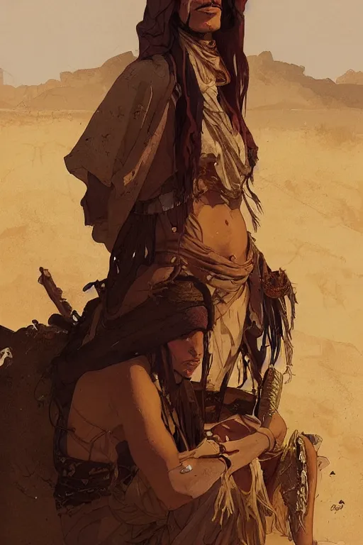 Image similar to a full body portrait of a beautiful post apocalyptic offworld desert bedouin blind barbarian leper laying by the roadside, begging, intricate, elegant, highly detailed, digital painting, artstation, concept art, smooth, sharp focus, illustration, art by krenz cushart and artem demura and alphonse mucha