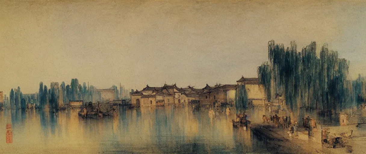 Prompt: wuzhen of china impressionism style by j. m. w. turner, c. 1 8 2 7, - h 1 2 1 6