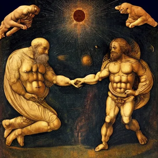 Image similar to The creation of the universe in the style of Leonardo da Vinci