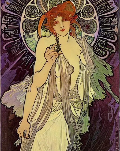 Image similar to a beautiful succubus by alphonse mucha