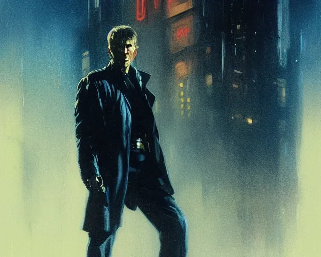 Image similar to 2 0 1 8 blade runner movie very very young clint eastwood in his youth western look at the cityscape from roof perfect face fine realistic face pretty face reflective polymer suit tight neon puffy jacket blue futuristic sci - fi elegant by denis villeneuve tom anders zorn hans dragan bibin thoma greg rutkowski ismail inceoglu illustrated sand storm alphonse mucha