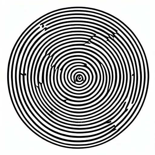Prompt: concentric circles, monochrome, analogue glitch filter, tape distortion, linocut, white border
