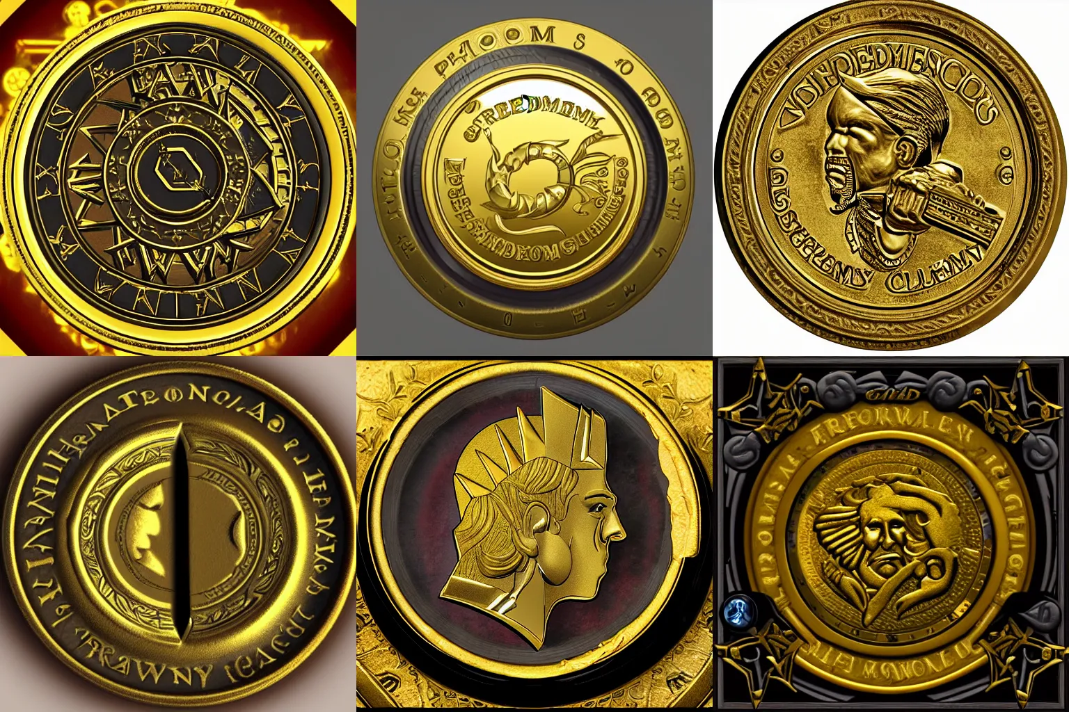 Prompt: A fantasy world gold coin from the MMORPG Freedom And Consequences