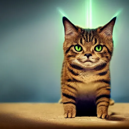 Image similar to portrait of lil bub, splash art, movie still, cinematic lighting, dramatic, octane render, long lens, shallow depth of field, bokeh, anamorphic lens flare, 8 k, hyper detailed, 3 5 mm film grain