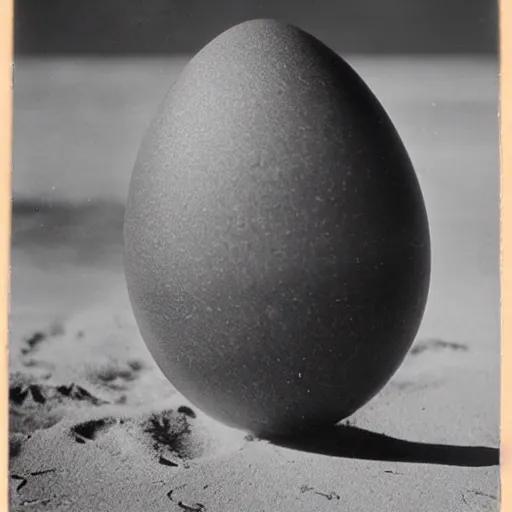 Image similar to an early 1 9 0 0 s photograph of an alien egg on the beach, moonlight, at nighttime,