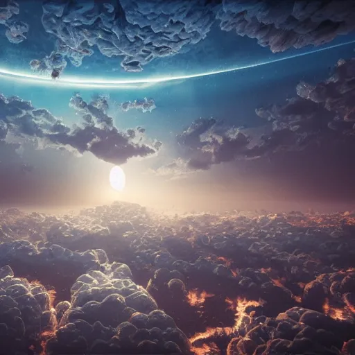 Image similar to the heavens above, 4 k, intricate detailed, jaw dropping, gorgeous, surreal, octane render