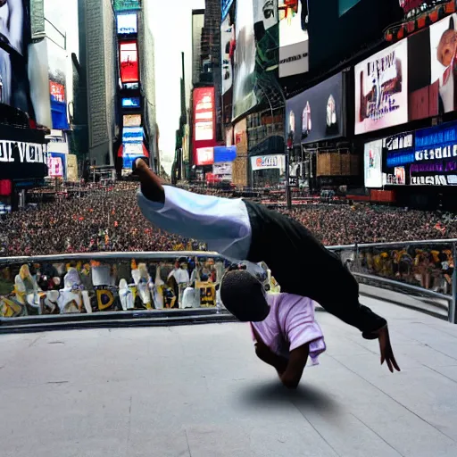 Prompt: gandhi breakdancing in New York Times square