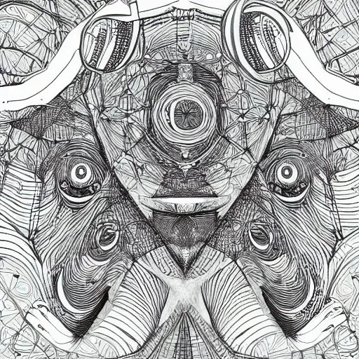 Prompt: Geometrically surreal DaVinci extremely high detail, photorealistic, intricate line drawings, dotart, album art in the style of James Jean