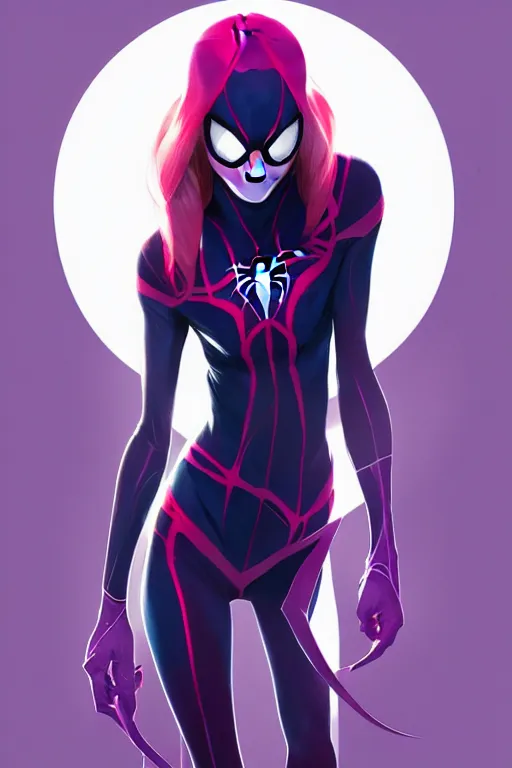 Image similar to a portrait of spider - gwen, fantasy, sharp focus, intricate, elegant, digital painting, artstation, matte, highly detailed, concept art, illustration, ambient lighting, art by ilya kuvshinov, artgerm, alphonse mucha, and greg rutkowski